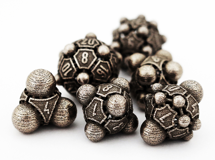 Nucleus D6 3d printed The complete Nucleii Dice Set in Stainless Steel