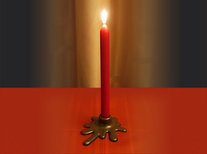 Melted candle holder 3d printed Example with a red candle