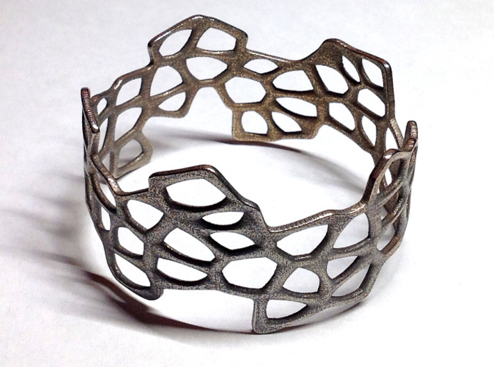 Cells Bracelet (67mm) 3d printed in stainless steel