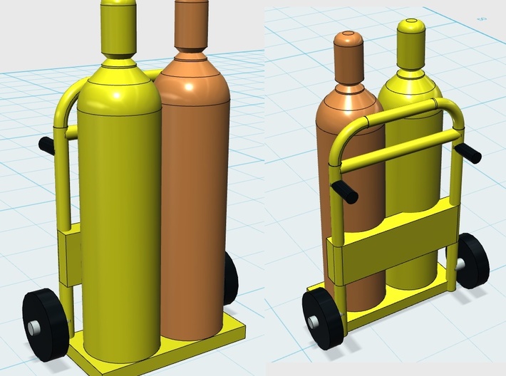 Acetylene Tanks On Dolly 1-87 HO Scale 3d printed