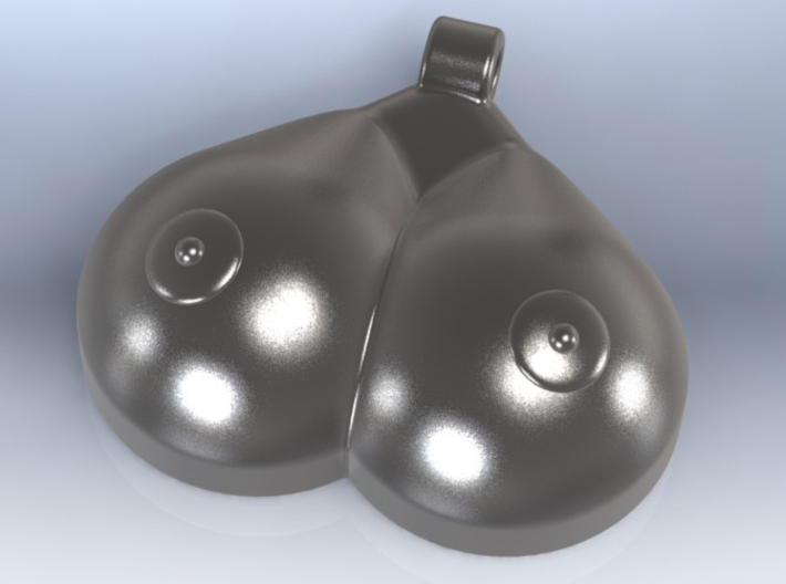 Breasts-shaped keychain/pendant 3d printed 3D render stainless steel