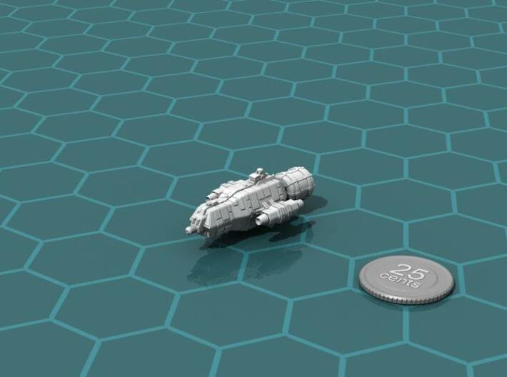 Jovian Pangolin class Light Carrier 3d printed Render of the model, plus a virtual quarter for scale.
