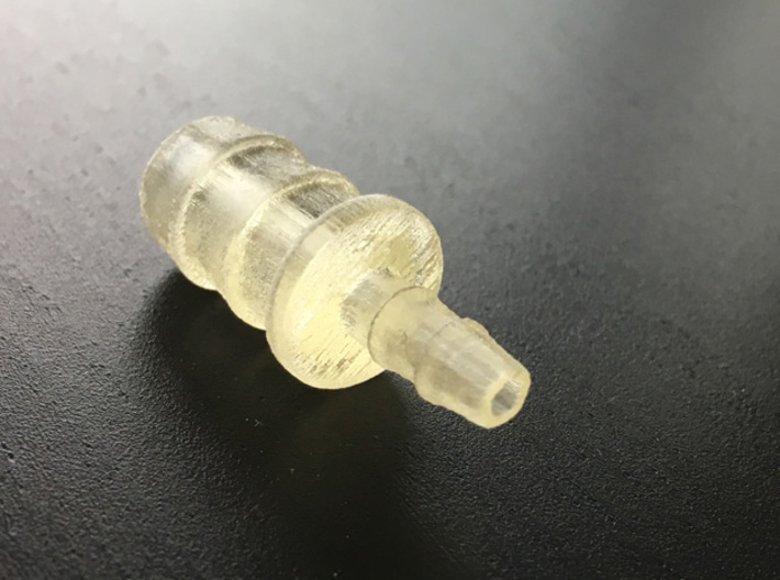 Hose barb connector 10mm to 4mm 3d printed In Transparent Acrylic (no longer available)