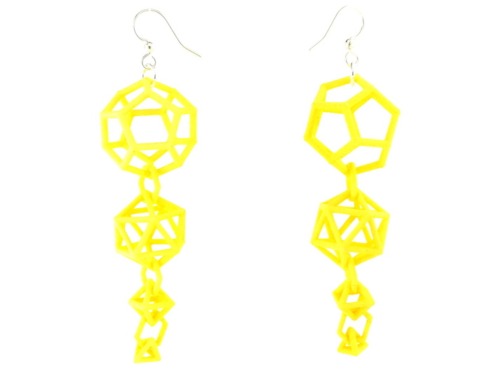 Platonic Progression Earrings - Clean 3d printed Earrings printed in Yellow Strong and Flexible, with earwires added