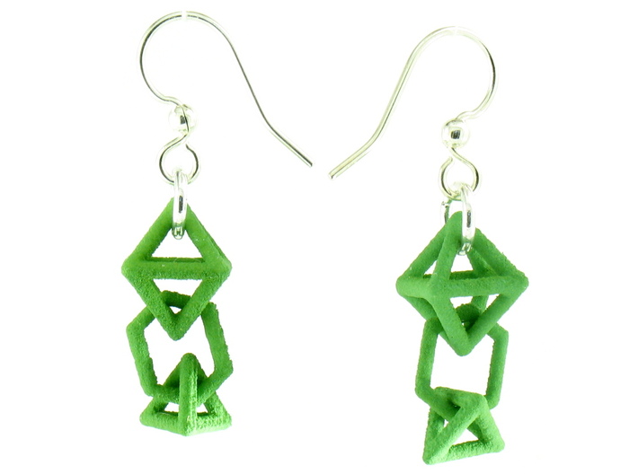 Baby Platonic Solids Earrings, clean style 3d printed Earrings printed in Green Strong and Flexible, with earwires added