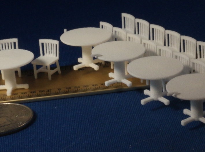 S Scale Round Tables x5 and Chairs x20 3d printed 