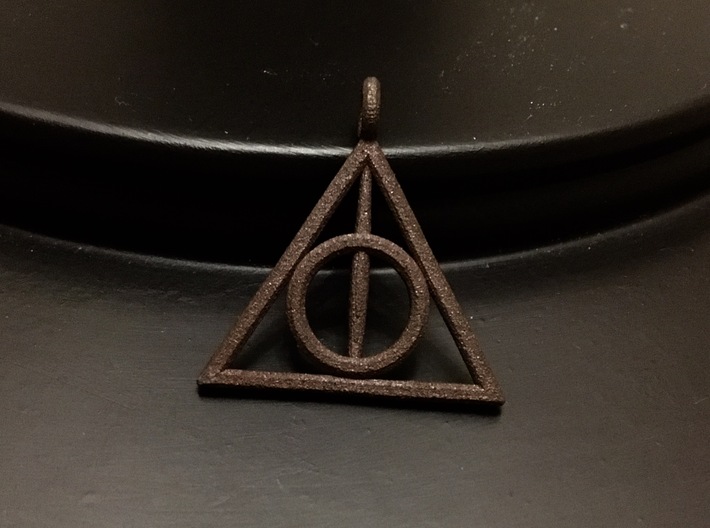 The Deathly Hallows Keychain/Pendant 3d printed Printed in Bronze Steel