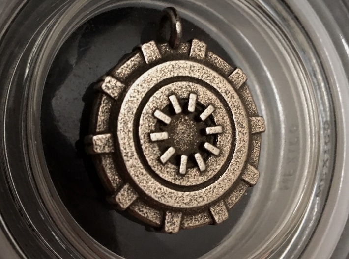 Iron Man Arc Reactor Keychain 3d printed Printed in Stainless Steel (back)