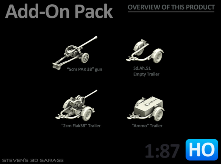 Add-On pack - (Trailers and guns) HO 3d printed