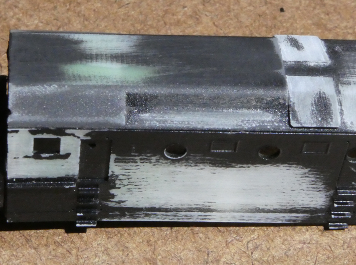 SP Rotary Snow Plow in N Scale 3d printed This shows how I did the sanding.  It is impossible to sand all surfaces so some roughness from the printing process is inevitiable