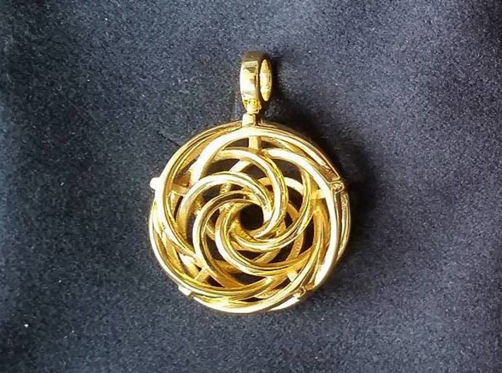 Vortex Pendant III (Precious Metal Release) 3d printed Thanks to axmd88 for this photo. Featured here is 14k Gold Plated.