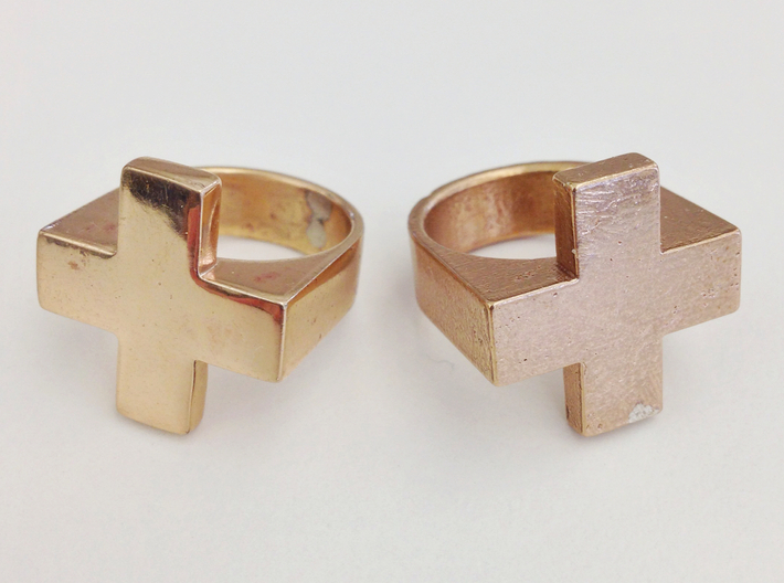 Plus Ring   3d printed Polished & Raw Bronze