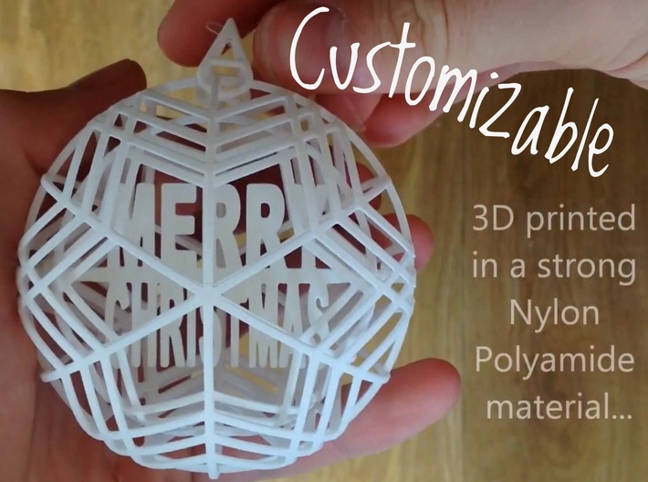 Christmas Ornament - Customizable Spinning Bauble 3d printed Shown in the 'White, Strong and Flexible' material