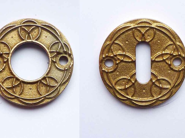 Escutcheon for Dragon door handles - &quot; Holy Circle 3d printed dragon doorhandle escutcheon circles 3D printed in steel