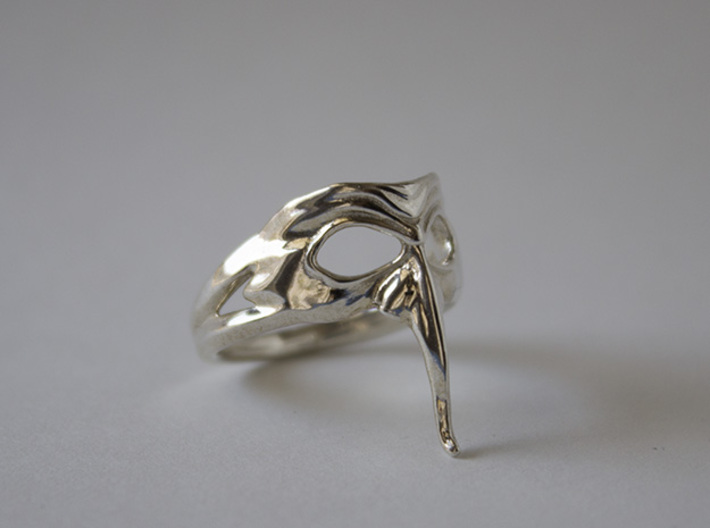 Mask Ring - Zanni 3d printed Polished Silver