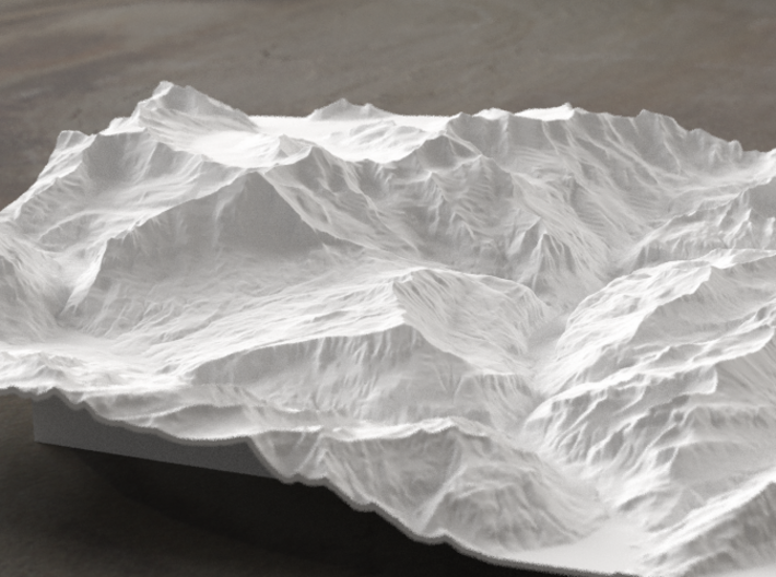 8''/20cm Oberland Peaks, Switzerland 3d printed Radiance rendering of model, looking south toward the Eiger Nordwand.
