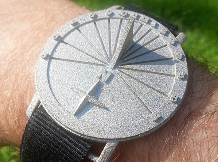 42.36N Sundial Wristwatch With Compass Rose 3d printed Printed In Polished Nickel Steel Around 4PM
