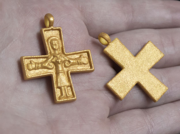 Virgin Mary Cross pair 3d printed Painted gold