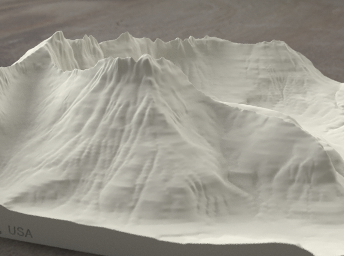 8'' Mt. Wilbur, Montana, USA, Sandstone 3d printed Radiance rendering of model, viewed from the South.