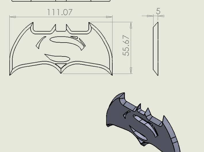 Batman V Superman Batarang 3d printed 