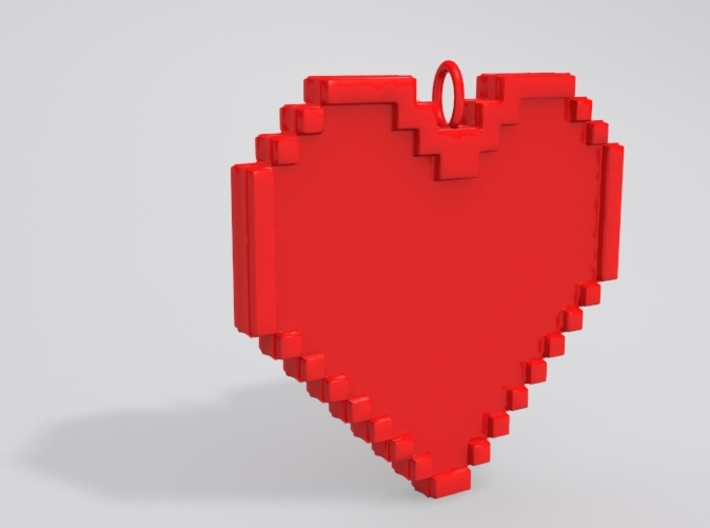 Pixel Heart Necklace Pendant or Ornament FIXED 3d printed Sample render in red