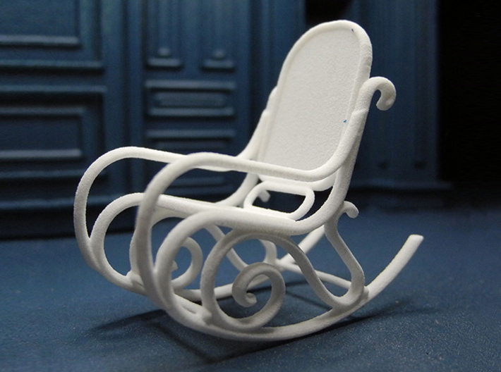 1:24 Bentwood Rocking Chair 3d printed Printed in White Strong &amp; Flexible