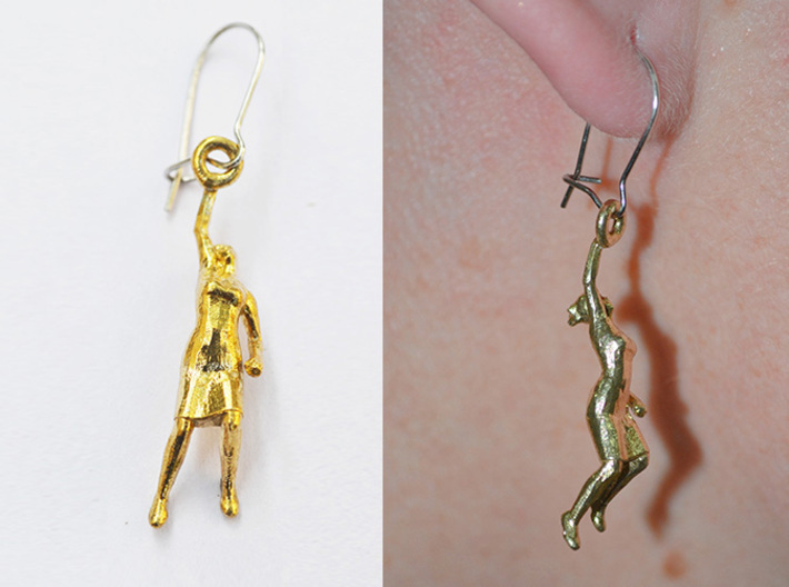 Earrings 'Golden lady' 3d printed raw brass