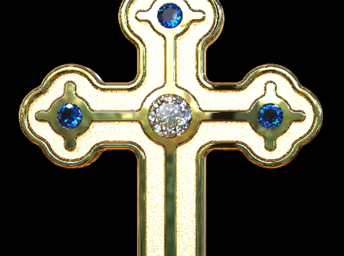 Greek Cross 3d printed Rendering in gold - Stones and pendant loop not included.