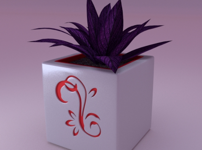 Mini cubed (Floral Patterned) Planter 1 3d printed render