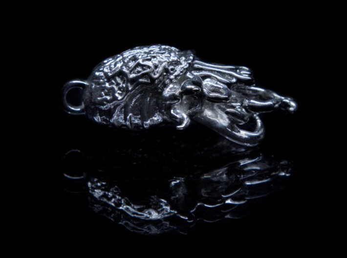 Cthulhu Pendant in Silver and Steel 3d printed Polished Silver