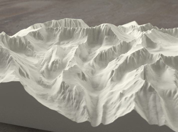 8'' Mt. Whitney, California, USA, Sandstone 3d printed Radiance rendering of model, viewed from the East, looking past Whitney Portal