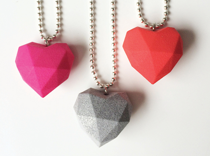 Heart Facet Pendant 3d printed Red + Pink Strong &amp; Flexible polished and Polished Metallic Plastic