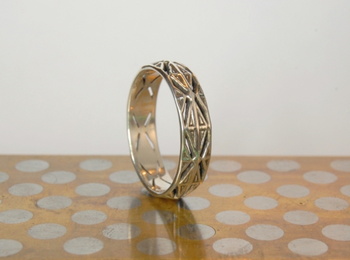 Cut Facets Ring Sz. 5 3d printed polished silver