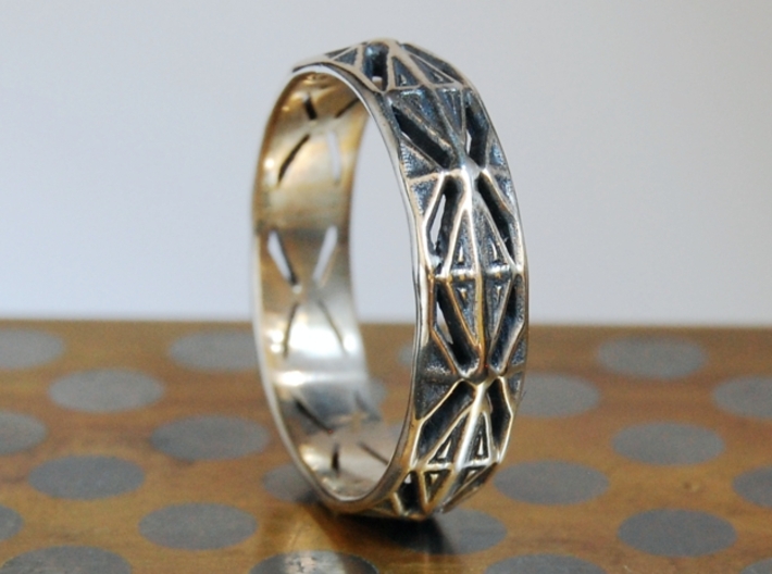 Cut Facets Ring Sz. 5.5 3d printed polished silver with liver of sulfur patina
