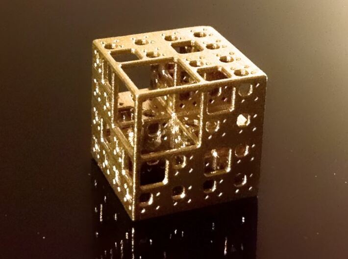 NewMenger - small fractal sculpture 3d printed Raw Brass