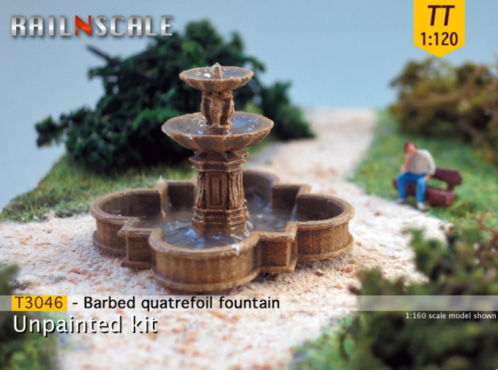Barbed quatrefoil fountain (TT 1:120) 3d printed