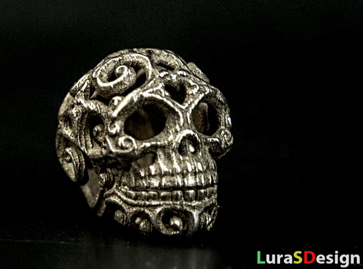 Steampunk Skull filigree 3d printed Stainless Steel with print lines