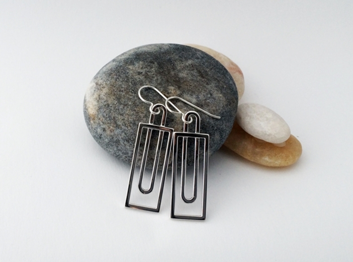 Simple Rectangles - Architectural Earrings 3d printed Modern styling in beautiful polished silver.