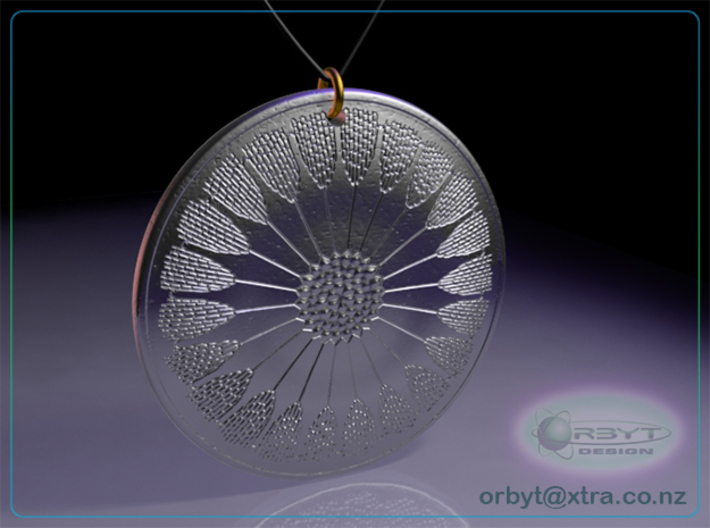 Asterolampra eximia pendant ~ 35mm (1&amp;1/3 inch) 3d printed Asterolampra eximia 35mm pendant raytrace render simulating polished silver material