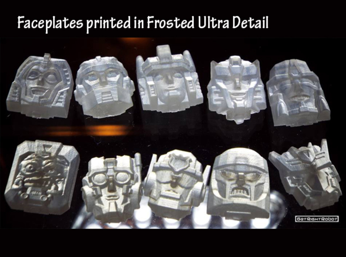Gobots Renegade Faces Four Pack 3d printed Frosted Ultra Detail print showing Crasher and Cy-Kill with other prints