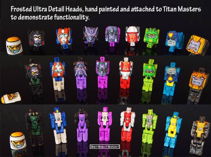 Beast Wars Megs, Grin (Titans Return) 3d printed Faceplates attached to Titan Masters to demonstrate functionality (shown with others)