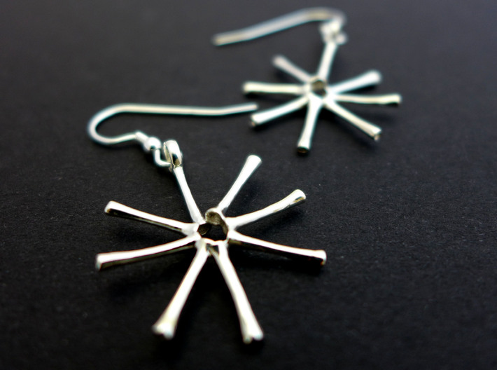 Asterionella Diatom Earrings - Science Jewelry 3d printed Asterionella earrings in polished silver