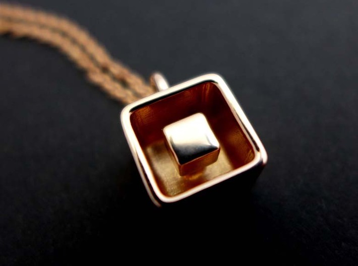 Levitation Cube Pendant 3d printed Levitation Cube in rose gold-plated brass