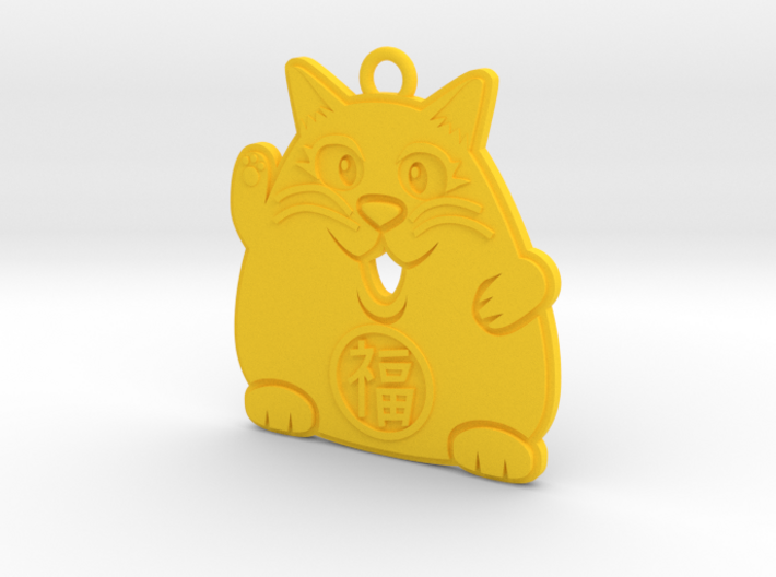 Lucky Cat Keychain 3d printed The yellow cat attracts stability.