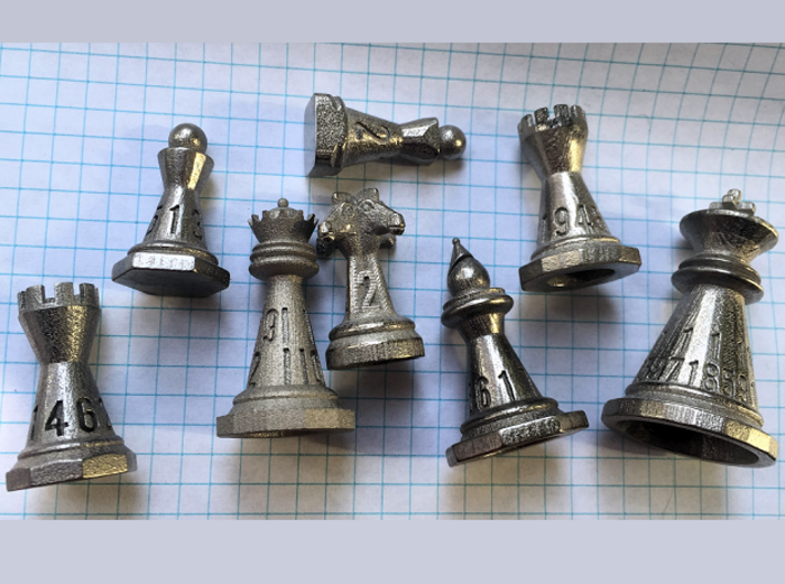 Chess shaped Dice (hollow) 3d printed customer print in Nickel Steel