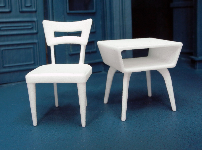 1:24 Moderne Angled Side Table 3d printed Shown with Dog Bone Chair, sold separately