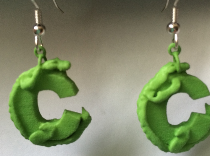 C Is For Crocodile 3d printed It's easy to add your own earring hooks!