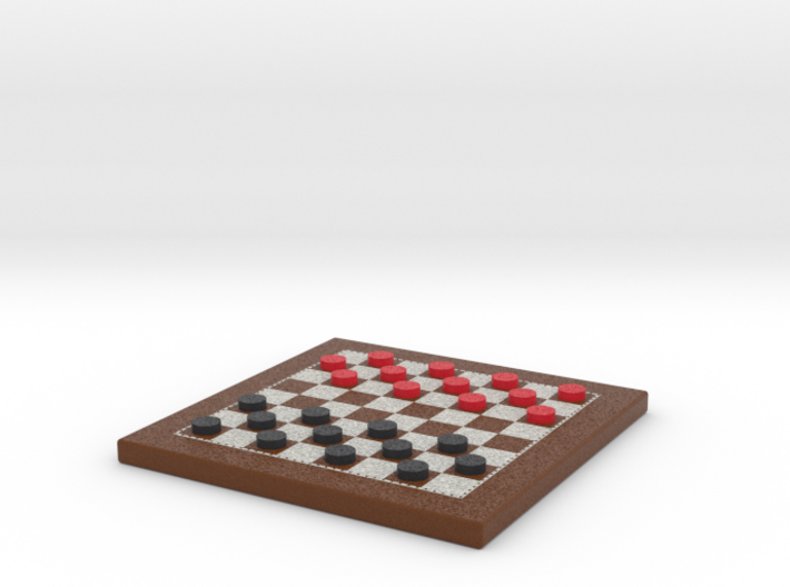 Checkers Board 1/12 Scale in Frame with Pieces 3d printed