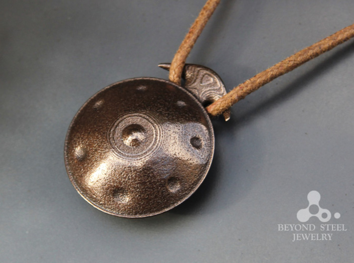 Handpan Instrument Pendant v2 3d printed Polished Bronze Steel Finish