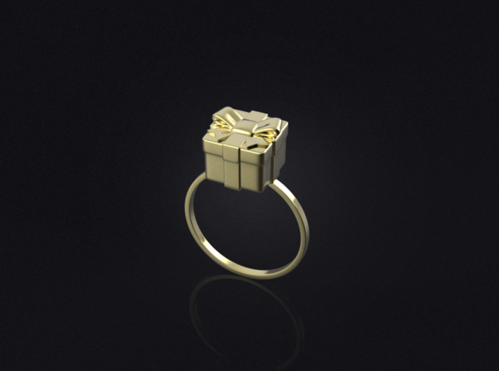 Christmas Box Ring 01 3d printed 3D visualization of the ring in polished brass.